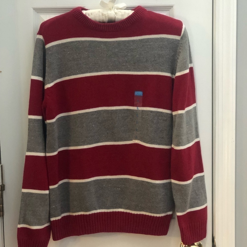 𝅺The Children's  Place Red Grey  striped‎ Sweater Boys Large  10 -12 NWT